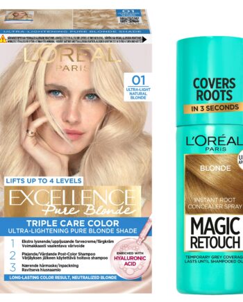 Amp Oral Paris Excellence Lightest Natural Blonde & Magic Retouch Root Concealer Spray Blonde Pcs - Colorfulbeauty  - 5703147063161