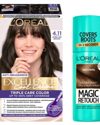 Amp Oral Paris Excellence Creme Hair Color Ultra Ash Brown & Magic Retouch Brown Instant Root Concealer Spray Pcs - Colorfulbeauty  - 3600523939763