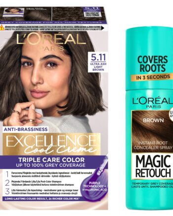 Amp Oral Paris Excellence Creme Hair Color Ultra Ash Light Brown & Magic Retouch Brown Instant Root Concealer Spray Pcs - Colorfulbeauty  - 3600523939817