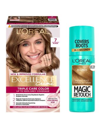 Amp Oral Paris Excellence Creme Hair Color Darkest Blond & Magic Retouch Root Concealer Spray Blonde Pcs - Colorfulbeauty  - 5703147063130