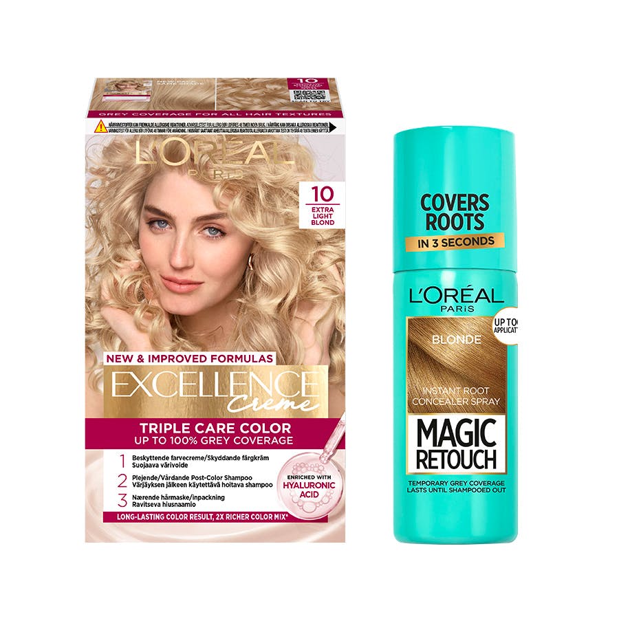 Amp Oral Paris Excellence Creme Hair Color Extra Light Blonde & Magic Retouch Root Concealer Spray Blonde Pcs - Colorfulbeauty - 5703147063192