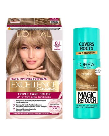 Amp Oral Paris Excellence Creme Hair Color Light Ash Blonde & Magic Retouch Root Concealer Spray Blonde Pcs - Colorfulbeauty  - 3600521464885